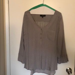 Grey with white polka dots business casual blouse.